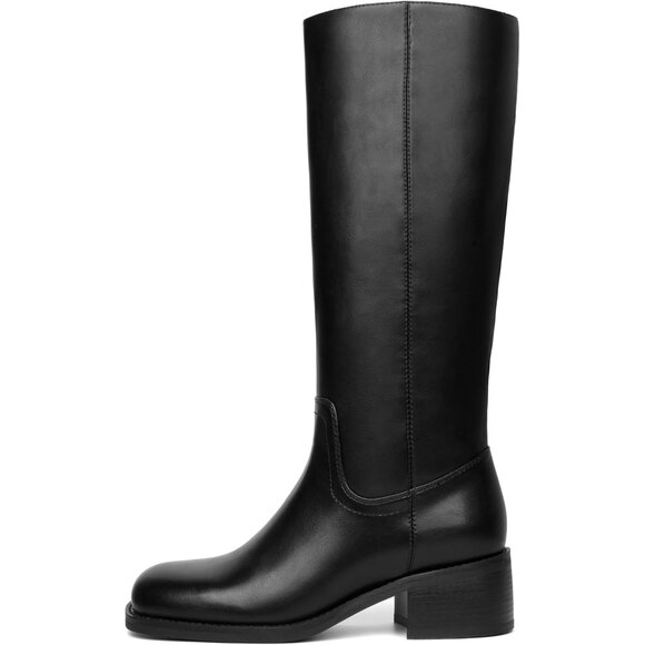 Shoes - Knee High Boots Women Square Toe Chunky Block Heel Banana Campus Boot Wide Calf